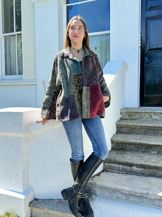 Luscious Luxurious Printed Velvet Jacket Regal Classic Grey Love