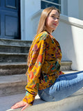 Luscious Luxurious Printed Velvet Jacket Elegant Royal Ochre Green Pink Autumn Burn