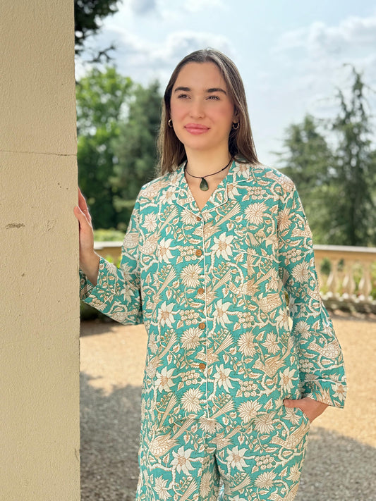 Luxury Hand Printed Indian Blockprint Pure High Quality Cotton With Mint green