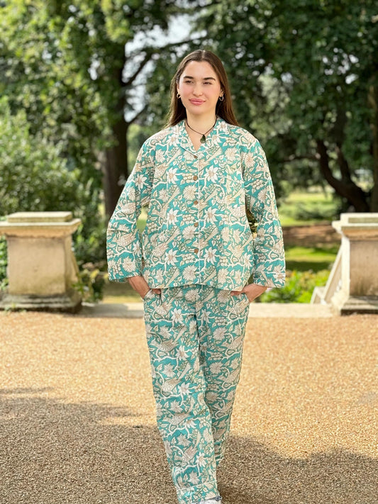 Luxury Hand Printed Indian Blockprint Pure High Quality Cotton With Mint green