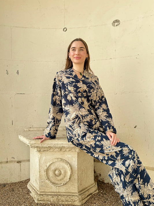 Luxury Hand Printed Indian Blockprint Pure High Quality Cotton With Elegant Navy double process