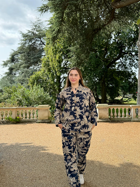 Luxury Hand Printed Indian Blockprint Pure High Quality Cotton With Elegant Navy double process