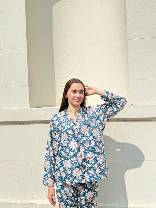 Luxury Hand Printed Indian Blockprint Pure High Quality Cotton With Green And White With Grey Blue Red
