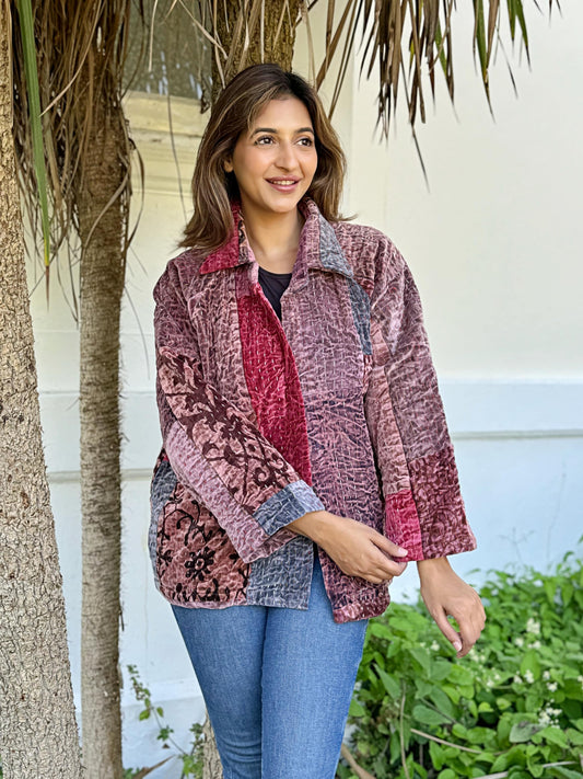 Luscious Luxurious Printed Velvet Jacket Regal Classic Pink Love