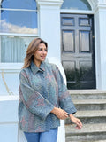 Suzani Hand Embroidered Short Jacket Kantha grey monochrome
