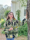 Exclusive Velvet Outdoor Jacket with Hand Embroidery. Olive Yellow