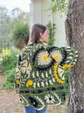 Exclusive Velvet Outdoor Jacket with Hand Embroidery. Olive Yellow