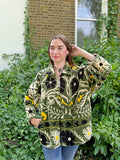 Exclusive Velvet Outdoor Jacket with Hand Embroidery. Olive Yellow