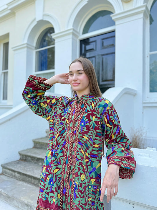 Exclusive Velvet Outdoor Jacket with Hand Embroidery. Maroon Green Voilet