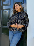 Luscious Luxurious Printed Velvet Jacket Black with silver & Golden embroidery