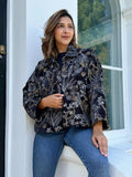 Luscious Luxurious Printed Velvet Jacket Black with silver & Golden embroidery