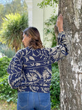 Suzani Hand Embroidered Short Bomber Jacket Navy Taupe