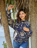 Suzani Hand Embroidered Short Bomber Jacket Navy Taupe