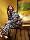 Luxury Hand Printed Indian Blockprint Pure High Quality Cotton Cheetah Leopard Tiger Animal Quirky Pyjama Set  Emerald Green Yellow (Pack of 2: 1 S/M & 1 L/XL)
