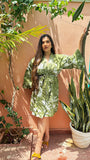 Pure Cotton Handprinted White Green Jungle  Knee Length