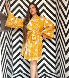 Pure Cotton Handprinted  Yellow white Knee Length
