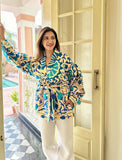 Suzani Hand Embroidered Short Jacket Classic Elegant Mint Blue Hues