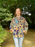 Japanese Style Loose Bolero with Pockets sz dr Autumn Winter Blue & Red Series