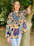 Japanese Style Loose Bolero with Pockets sz dr Autumn Winter Blue & Red Series