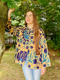 Suzani Hand Embroidered Short Jacket Quirky Cafe Beige Blue Hue Leaf
