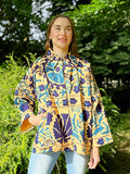 Japanese Style Loose Bolero with Pockets sz dr Autumn Winter Blue & Red Series