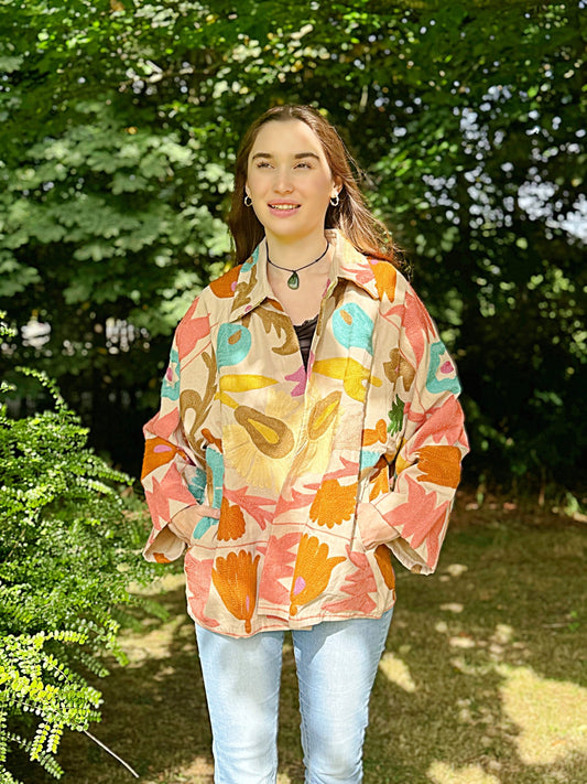 Suzani Hand Embroidered Short Jacket Creamish Beige