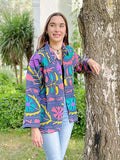 Suzani Hand Embroidered Short Jacket Quirky Blue Peach Aqua Yellow Festival