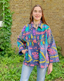 Suzani Hand Embroidered Short Jacket Quirky Blue Peach Aqua Yellow Festival
