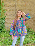 Suzani Hand Embroidered Short Jacket Quirky Blue Peach Aqua Yellow Festival