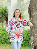 Suzani Hand Embroidered Short Jacket Classic White Wine Teal Pomegranate
