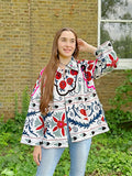 Suzani Hand Embroidered Short Jacket Classic White Wine Teal Pomegranate