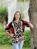 Suzani Hand Embroidered Short Jacket Classic Elegant Beige Black Red