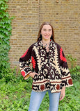 Suzani Hand Embroidered Short Jacket Classic Elegant Beige Black Red
