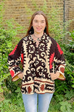 Suzani Hand Embroidered Short Jacket Classic Elegant Beige Black Red