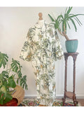 Pure Cotton Indian Block printed House Robe Summer Kimono | Floral Coverup/Comfy Maternity Off White Green Safari Leopard Giraffe Jungle