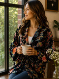 Luxury Velvet Boho Quirky Floral Layer Dinner Chic Coat Bomber Jacket Bolero Autumn Winter Christmas Gift | Elegant Black Rust Blue Green