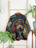 Suzani Hand Embroidered Short Jacket | Autumn Boho Uzbek Kashmir Crewel | Christmas Special Gift | Classic Matt Black Mustard Blue Red
