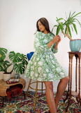 Pure Cotton Dress Indian Block Print Colour Summer Elegant Daywear Beach Outfit Soft Desert Tan Light Green White Floral Earthy Spring Dream