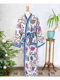 Pure Cotton Block printed White Paradise Spring Exotic Lovers Stripe