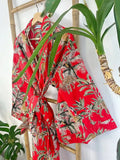 Pure Cotton Indian Blockprint House Robe Summer Dressing Kimono Gown Coverup/Comfy Maternity Royal Red Leopard Jungle Giraffe Animal Party