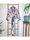 Pure Cotton Block printed White Paradise Spring Exotic Lovers Stripe