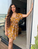 Cotton Rayon Mustard Yellow Motif Floral Dress Indian Colourful Summer Elegant Comfy Daywear Outfit Tassel Casual Mommy Girls Day Wear Beach