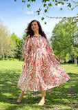 Elegant Block print Midi Dress stitched to be your next comfy dress this Summer in Beige Red Spring Dream Love