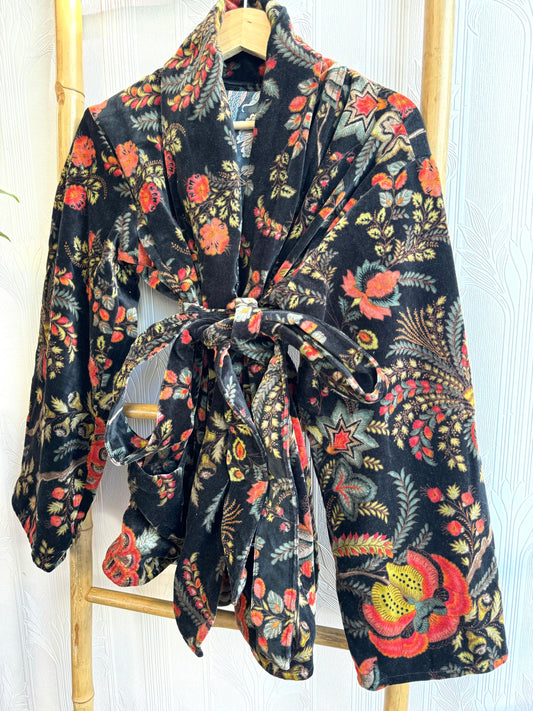 Luxury Velvet Boho Quirky Floral Elegant Black Rust Blue Green