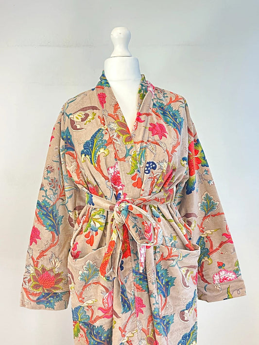Luxury Velvet House Robe Unisex Kimono Autumn Poudre Beige Orange