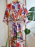 Pure Cotton Block printed Peach White Multicolour Botanical Bloom