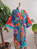 Pure Cotton Block printed Spring Blue Multicolour Botanical Bloom